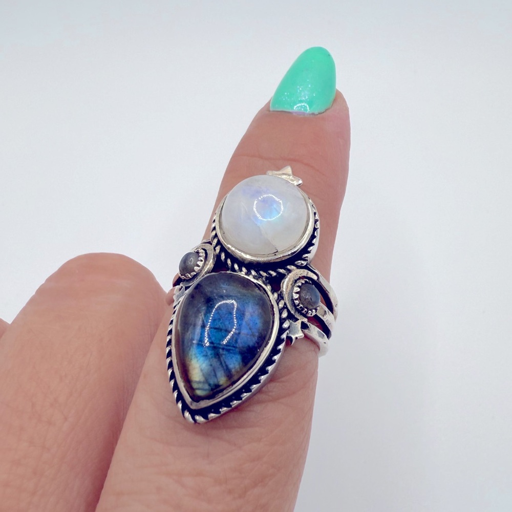 Labradorite and Moonstone Sterling Silver Ring
